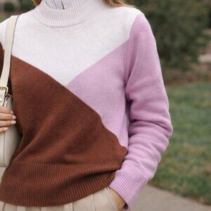 Sweater Multi Color Pink Brown White XL Grace+Karma  Heavy Knit Preppy Style